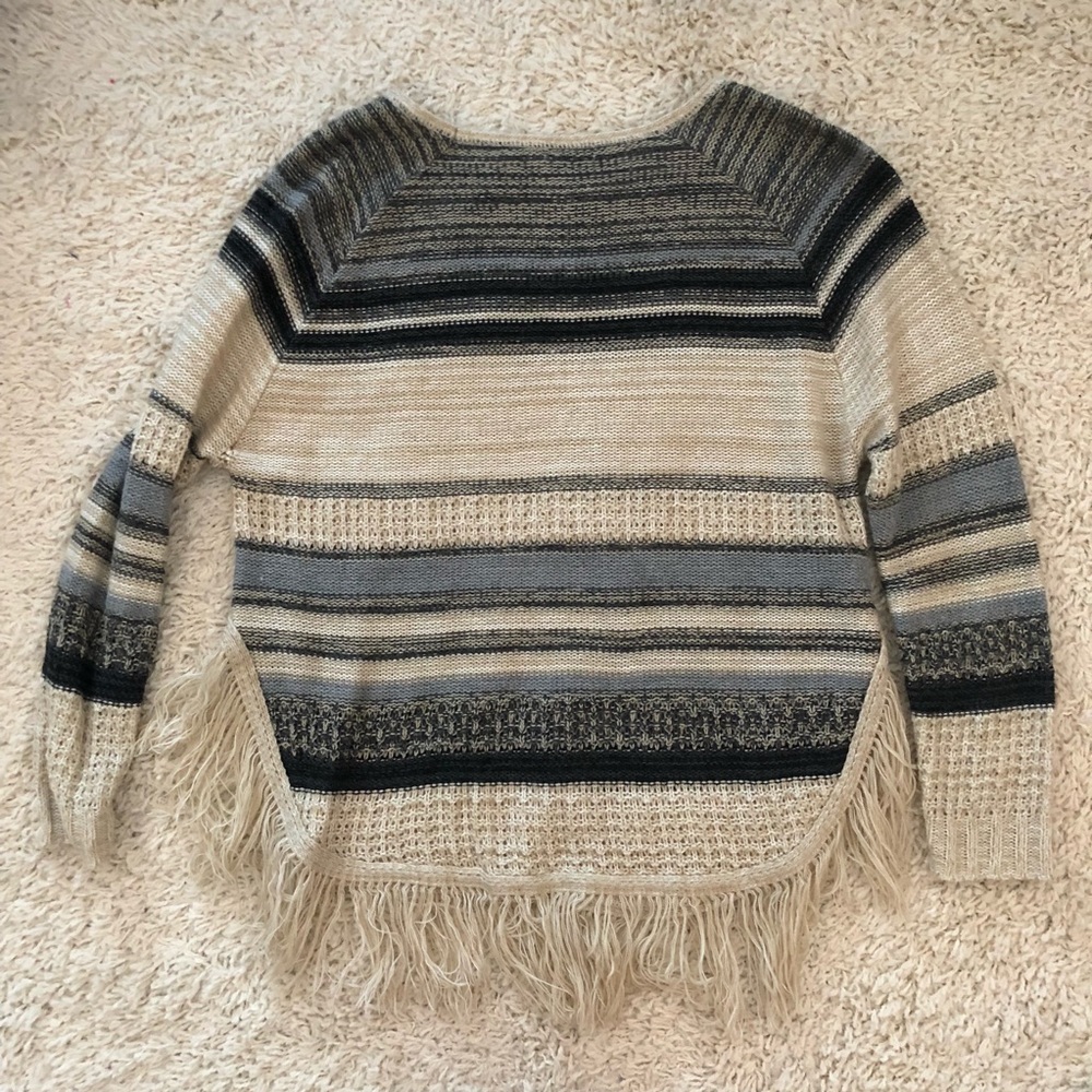 Striped Poncho Fringe Tassle Sweater - Picture 4 of 6